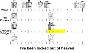 Locked Out of Heaven Bruno Mars Guitar and Lyrics Play Along [upl. by Ynobe]