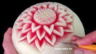 Simple Watermelon Flower Style  Int Lesson 1 By Mutita Art Of Fruit And Vegetable Carving Video [upl. by Mcclure]