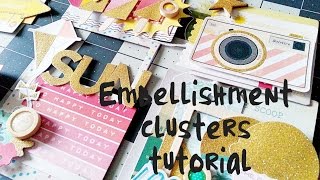 Scrapbooking Tutorial Embellishment Clusters Crate Paper Poolside June Hip Kits [upl. by Phillida]