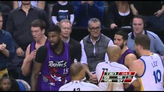 Tyler Hansbrough and Festus Ezeli fight ejected Golden State Warriors at Toronto Raptors [upl. by Nevarc930]