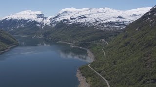 Røldal Røldalsvatnet Kvitenuten skiing in summer  Flying Over Norway [upl. by Tayib]