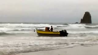 Launching a Pacific Dory in the Surf [upl. by Cliffes]