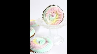 How To Pipe Buttercream Rainbow Cupcakes with Wilton Tip 8B [upl. by Leuqram]