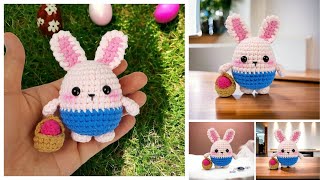 Crochet Easter Bunny  Free Pattern Amigurumi Bunny Rabbit Carrying Basket With Eggs [upl. by Basir]