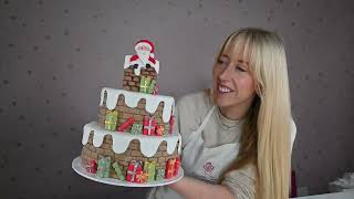 Karen Davies Sugarcraft  Santas Chimney Cake  Cake Decorating Tutorial  Easy Christmas Cake [upl. by Wolenik]