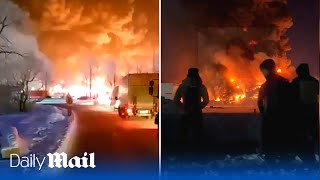 St Petersburg inferno 70 thousand square meter fire spreads across Wildberries warehouse [upl. by Nollek]