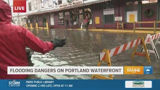 STORM CENTER Commercial Street in Portland flooded ahead of high tide [upl. by Linell]