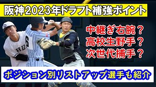 【阪神ドラフト2023】阪神のドラフト補強ポイントの考察と、阪神スカウトが視察やリストアップしていると報道がある選手をポジション別に紹介。 [upl. by Erdnael34]