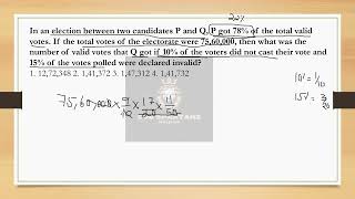 In an election between two candidates P and Q P got 78 of the total valid vote ssccgl malayalam [upl. by Deutsch]