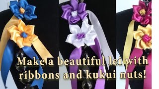 How to make a Ribbon Lei with kukui nut  DIY  School color  Lesson 21 [upl. by Novyad]