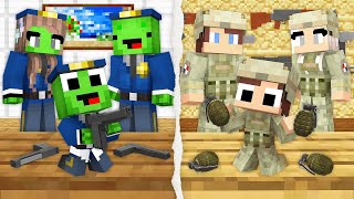 Mikey Family POLICE vs JJ Family MILITARY Challenge in Minecraft Maizen [upl. by Neelcaj]