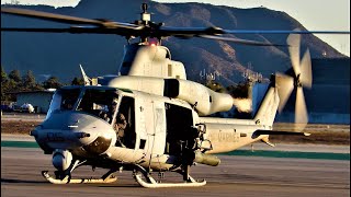 UH1Y Venom  Super Huey Helicopters StartUp amp Takeoff US Marine Corps quotGunfightersquot BUR [upl. by Miko]