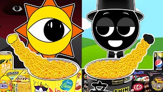 Incredibox Sprunki  Convenience Store Food Mukbang Mr Sun VS Black with YELLOW BLACK Food ASMR [upl. by Jemie81]