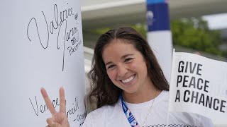 IOC and Paris 2024 chiefs unveil Truce Wall in Olympic Village [upl. by Emerson]