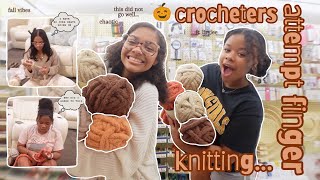 crocheters attempt finger knitting  vlog [upl. by Anastice]