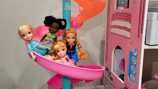 Elsa amp Anna toddlers  LOL dollhouse  spiral slide  slime play [upl. by Trik]