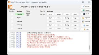 MYSQL XAMPP MySQL Cant Start Server Shutdown [upl. by Nillad647]