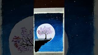 Drawing with oil pastelMoonlight night scenery drawing shorts youtubeshorts scenery [upl. by Lebezej]