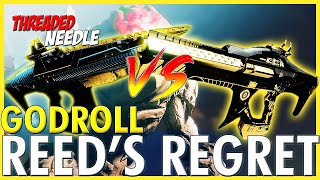 destiny 2  god roll quotREEDS REGRETquot VS god roll quotTHREADED NEEDLEquot  best dps linear fusion rifle [upl. by Feltie]