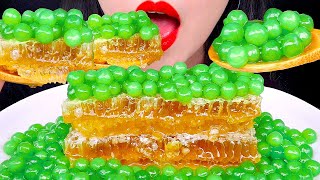 ASMR HONEYCOMB amp GREEN TAPIOCA PEARLS 벌집꿀 타피오카펄 먹방 咀嚼音 ハニカム タピオカ EATING SOUNDS MUKBANG [upl. by Ardekahs441]