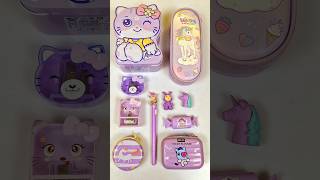 Fancy purple stationary Pen Sharpener Eraser Pencil Box Piggybank Pouch asmr shorts [upl. by Martica411]