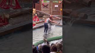 Great Logrolling match between Kyle and I at the Great Alaskan Lumberjack Show [upl. by Annaid]