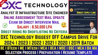 DXC Technology Biggest Hiring 2024 2023 20222018 Batch Direct Test or Interview Salary 85 LPA [upl. by Archibold]