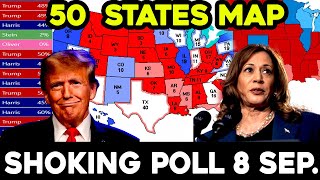 TRUMP VS HARRIS 50 STATES NEWEST MAP POLLS 080924  2024 Election Map Based Prediction Polls Today [upl. by Paula]