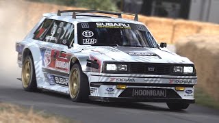 Travis Pastrana at Goodwood FOS 2023  862HP Subaru GL Wagon quotFamily Hucksterquot Gymkhana Car [upl. by Loats111]