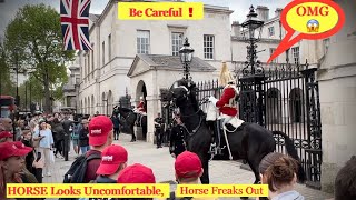 Emergency CHANGE  HORSE Looks Uncomfortable  Horse Freaks Out kingsguard horseguardsparade [upl. by Enitsua]