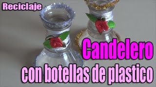 como hacer un candelero reutilizando botellas de plástico reciclaje [upl. by Swagerty]