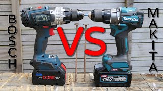 Bosch quotWorlds Strongest Drillquot VS Makita 40v Hammer Drill  2 SCREW REVIEW [upl. by Cecilia]