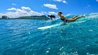 WAIKIKI SURF DREAM  Beautiful Longboard Waves in Hawaii  RAW POV [upl. by Eneja]