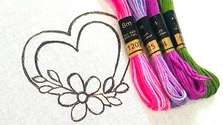 Simple heart shape embroidery design for beginners  Hand embroidery floral design [upl. by Edison]