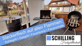 Steckerlfisch auf allen Flammen grillen Kohlegrill Feuerschale Grillplatte Gasgrill [upl. by Cornall]