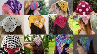 trending crochet head kerchief headband pattern by granny square handmade free and easy knit [upl. by Zerelda]