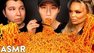 ASMR NUCLEAR FIRE NOODLES with NIKOCADO AVOCADO amp TRISHA PAYTAS No Talking MUKBANG [upl. by Ayekram]