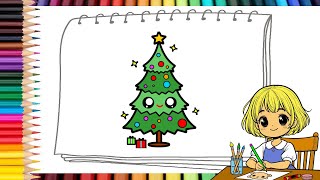 How to draw a classic Christmas tree🎄 Stepbystep drawing and coloring  for kids and beginners [upl. by Aerona]