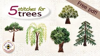 Tutorial on how to embroider trees with five easy stitches [upl. by Maurili]