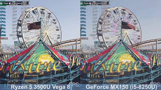 GTA V Nvidia GeForce MX150 i58250U vs AMD Ryzen 5 3500U Vega 8  Benchmark Comparison [upl. by Joappa]