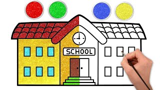 How to Draw A School  Learn School Drawing and Coloring for Toddlers [upl. by Arimat462]