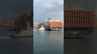 Tugboats Guiding Massive Vessels  Container vessel sailing  Precision Turning in Harbors [upl. by Tomkin809]