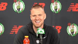 Boston Celtics Kristaps Porzingis Interview Before NBA Finals Against Dallas Mavericks [upl. by Chuch631]