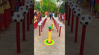 Who Can Topple the Pot Tower with a Tire reelsfeed shorts funnyvideo newsfeed villagegame [upl. by Oicapot491]