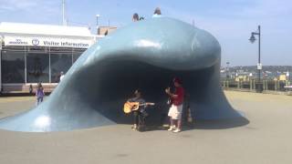 Busking In Halifax  Under the famous halifax quotwavequot sculpture [upl. by Wiese]