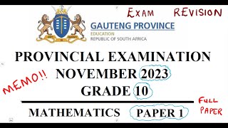 Mathematics Grade 10 November 2023 Paper 1 Memo Term Exam Paper [upl. by Anassor842]