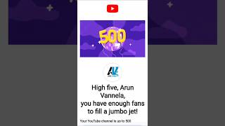 Good News to Everyone From YouTube for 500subs 💥🔥  youtubeshorts roadto1k arunvannela [upl. by Eecats]