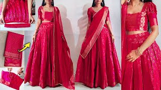 Perfect box pleated lehenga skirt amp puff sleeve princess cut blouse cutting stitching  Kannada [upl. by Arot]