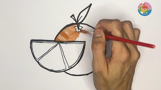 Orange Drawing and Coloring for Kids  Lets Learn Fruits [upl. by Ellered]