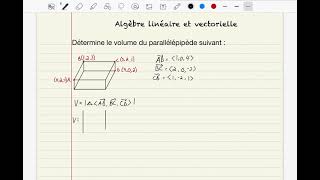 Détermine le volume du parallélépipède suivant à laide de vecteurs algèbre linéaire [upl. by Dorman]